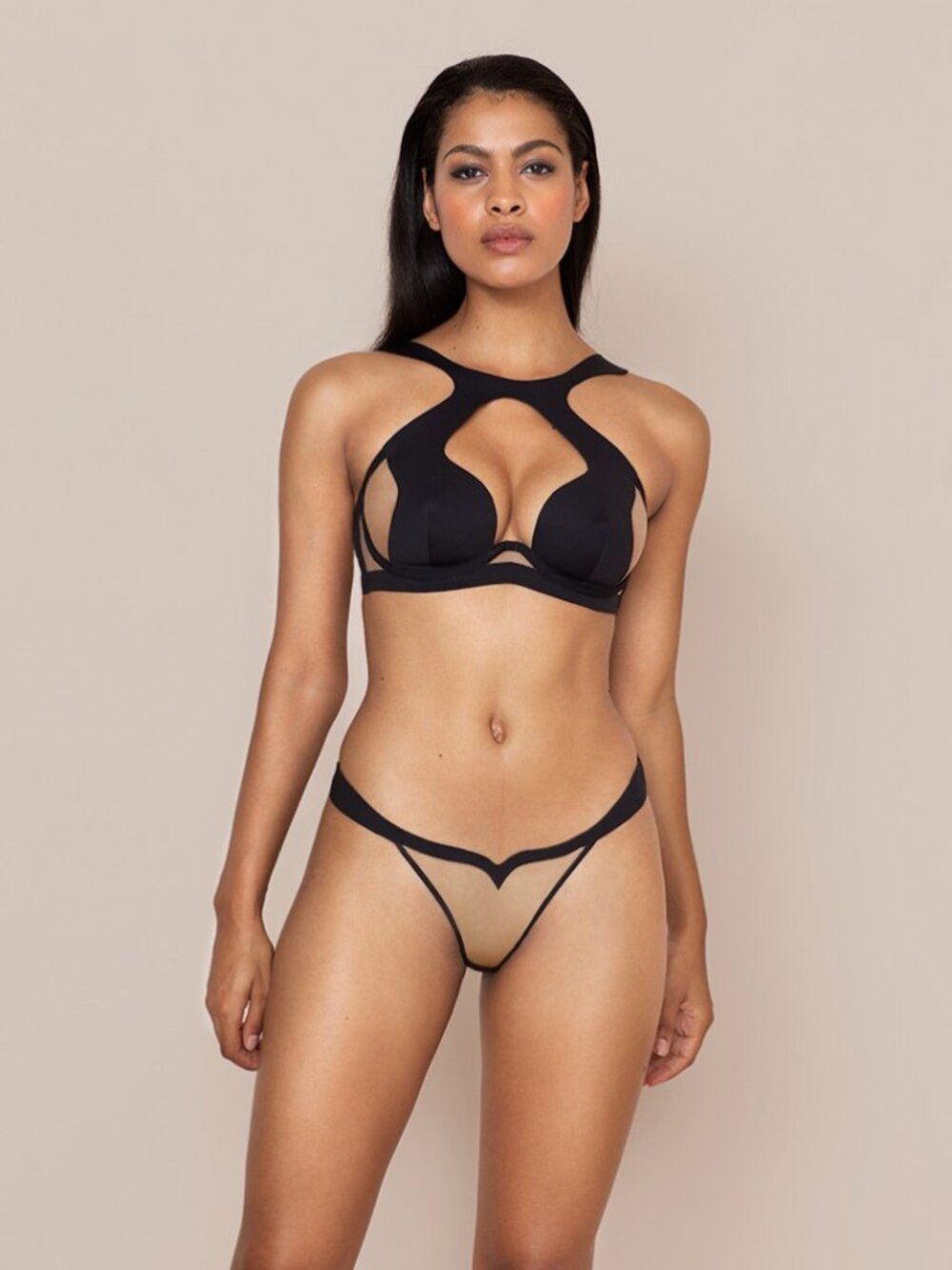 Agent Provocateur SONI Bra/Thong NWT Black & Nude VERY RARE! [A2]